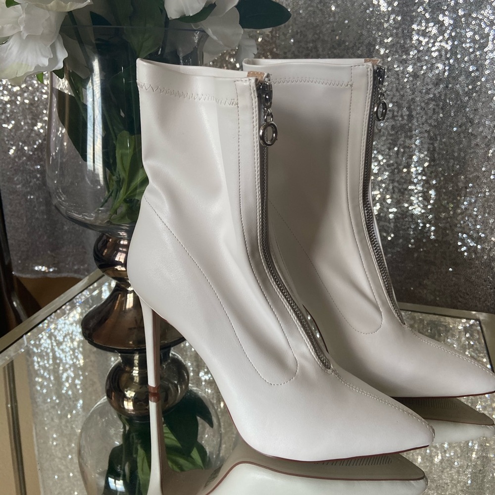 COPY - White Faux Leather Zip Front Sock Bootie